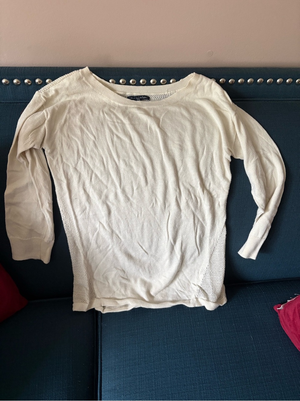 American Eagle Outfitters Cream Lightweight Long-Sleeve Knit Top